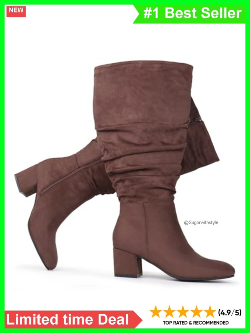 Extra Wide Calf Slouchy Suede Knee-High Boots Block Heel